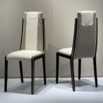 DC - 10  Luxury V-Logo Dining Chair – Open Paint Finish + Microfiber & Cloth Upholstery + Embroidery Detailing
