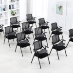 SH-3032 Black Tablet Arm Training Chair – Ergonomic Mesh Back with Foldable Arm, Casters & Stackable Design - Image 3