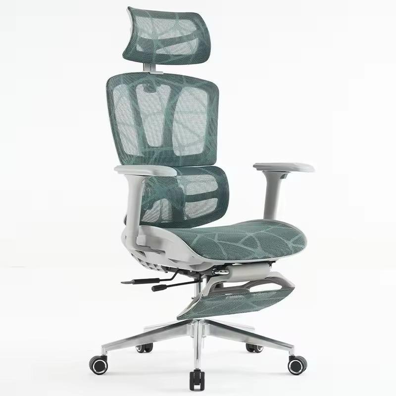 808h.jpeg Ergonomic Office Chair with Headrest, Footrest, and 3D Armrest 808 Gray Frame Green Mesh Office Chairs - Image 1