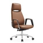 🪑 A 858-1 Brown – Modern Executive Office Chair | Premium PU Leather | Metal Legs | Ergonomic Design - Image 8